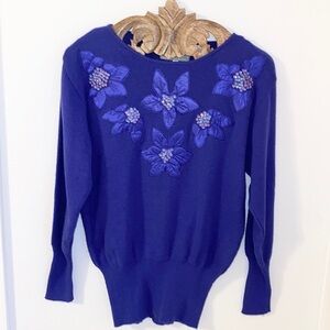 VINTAGE 90s Cottagecore Costal Grandma Floral Appliqué Sweater